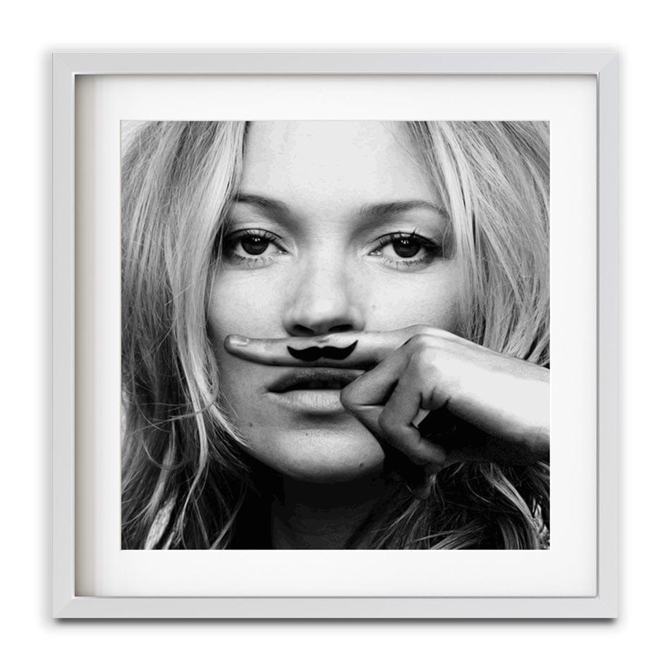 Kate Moss Moustache Square Framed Art Print wall art product S Megalos