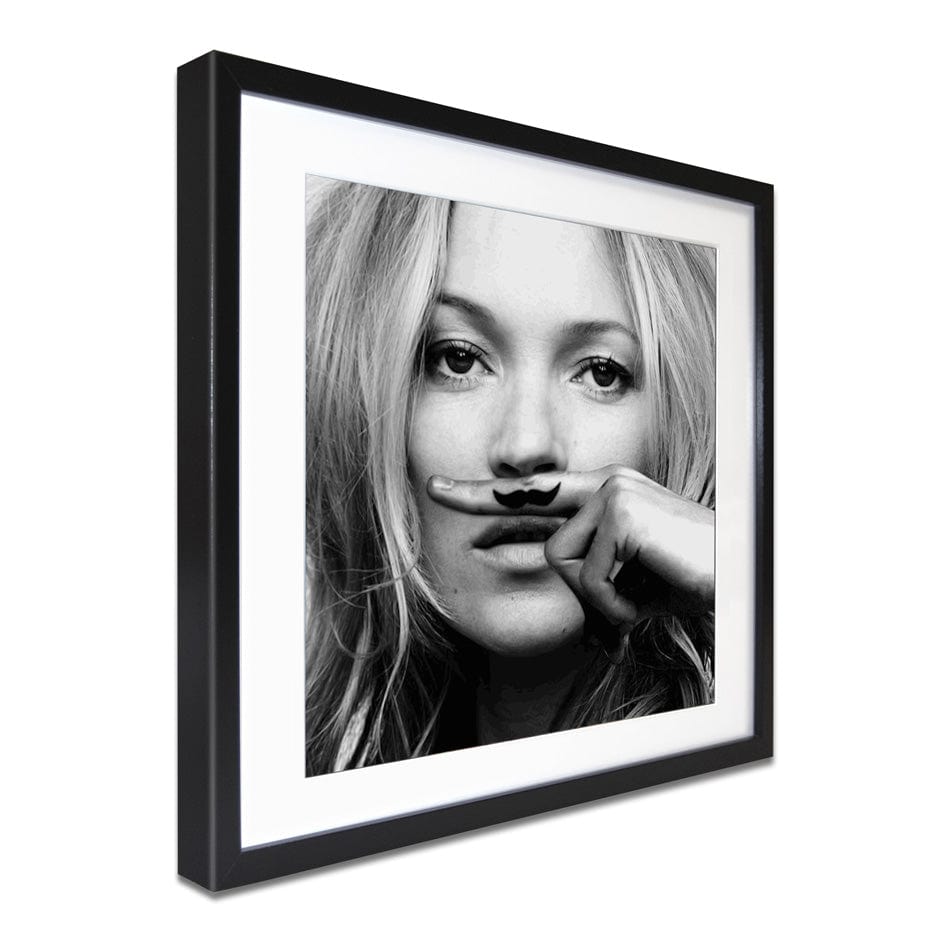 Kate Moss Moustache Square Framed Art Print wall art product S Megalos