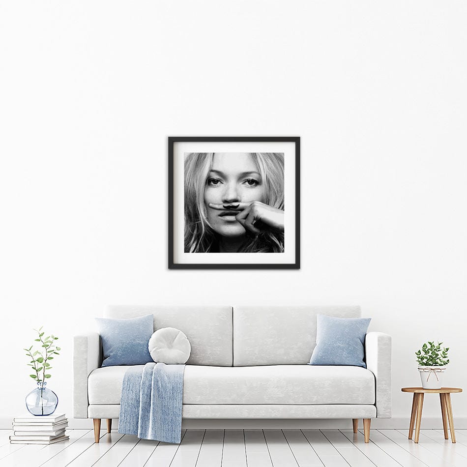 Kate Moss Moustache Square Framed Art Print wall art product S Megalos