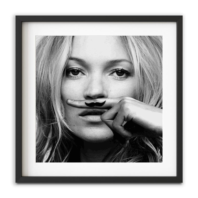 Kate Moss Moustache Square Framed Art Print wall art product S Megalos