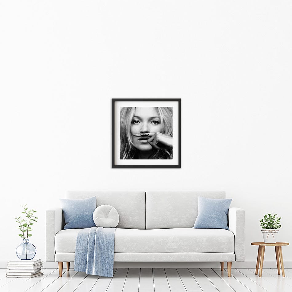 Kate Moss Moustache Square Framed Art Print wall art product S Megalos