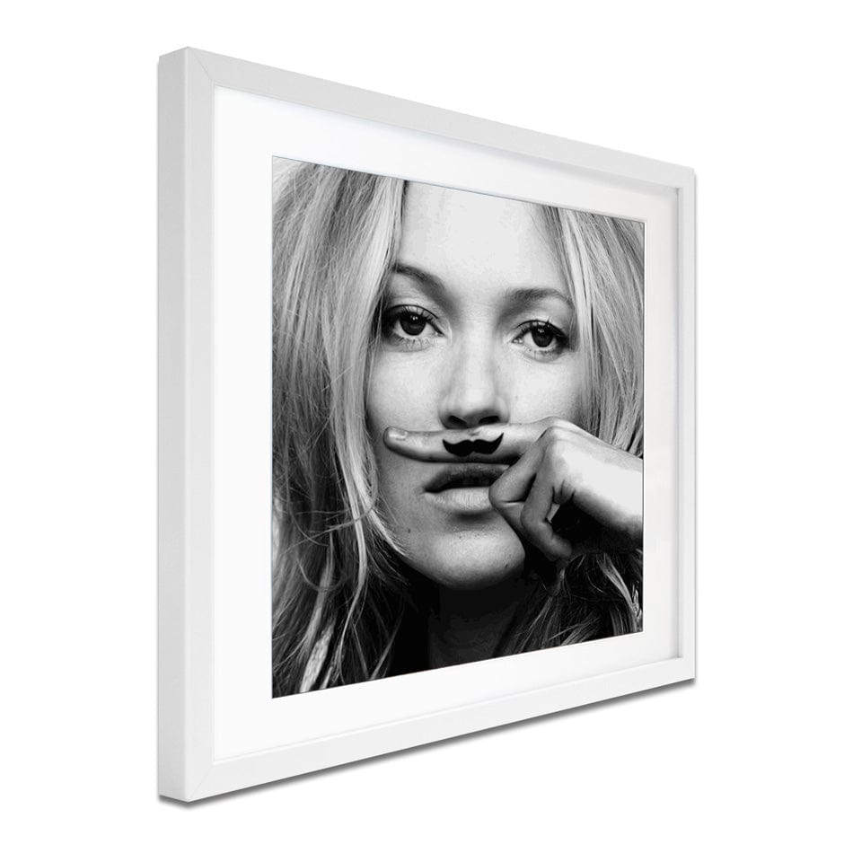 Kate Moss Moustache Square Framed Art Print wall art product S Megalos