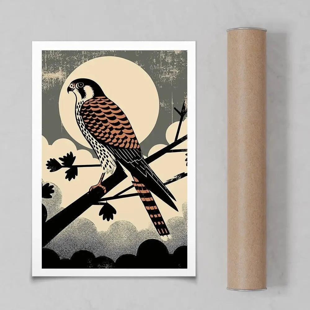 Kestrel Against The Moon Art Print Kestrel Against The Moon Art Print wall art product P & M Print Gallery