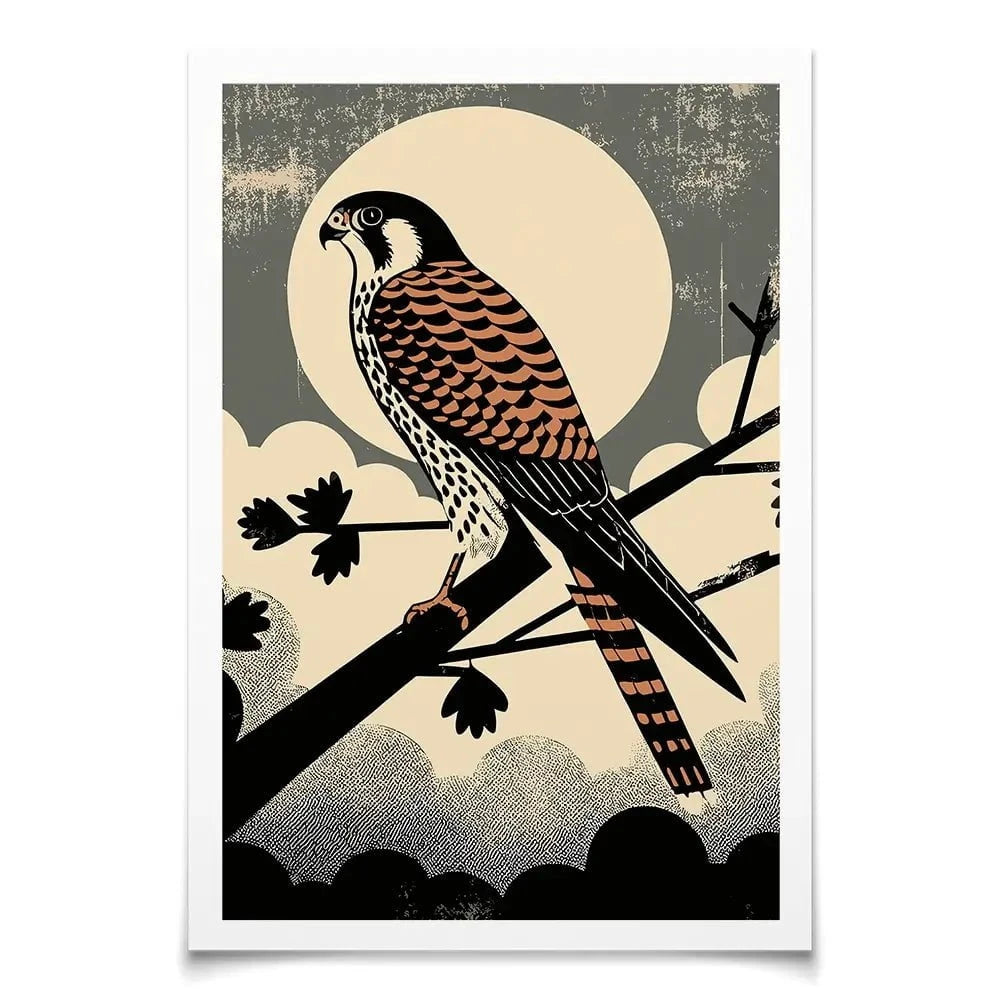 Kestrel Against The Moon Art Print Kestrel Against The Moon Art Print wall art product P & M Print Gallery