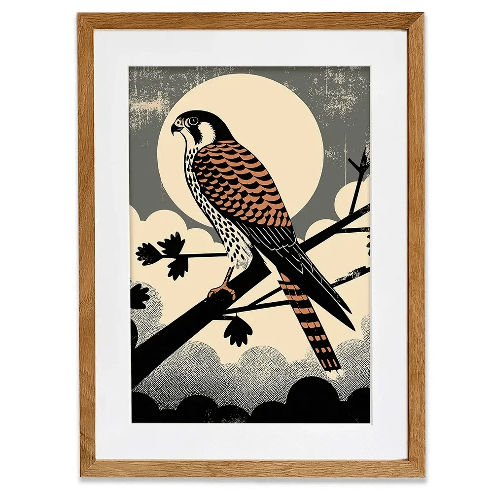 Kestrel Against The Moon Framed Art Print Kestrel Against The Moon Framed Art Print wall art product P & M Print Gallery