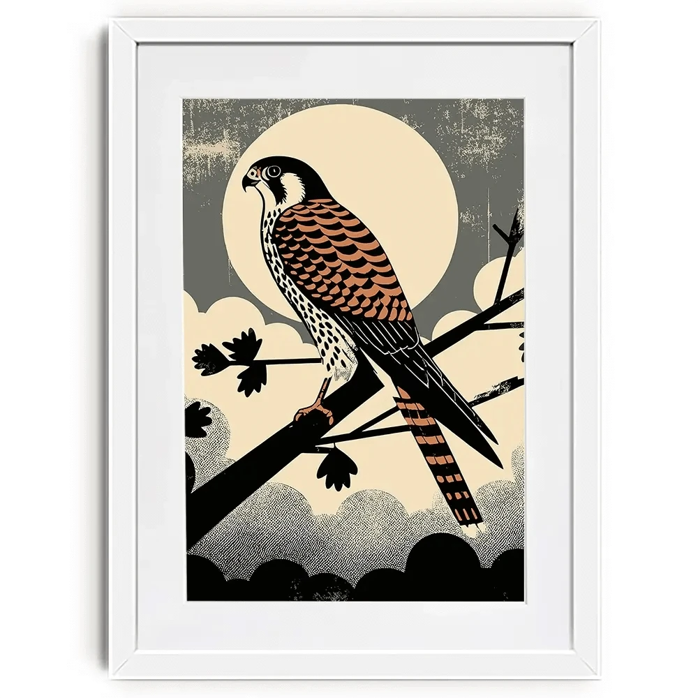 Kestrel Against The Moon Framed Art Print Kestrel Against The Moon Framed Art Print wall art product P & M Print Gallery