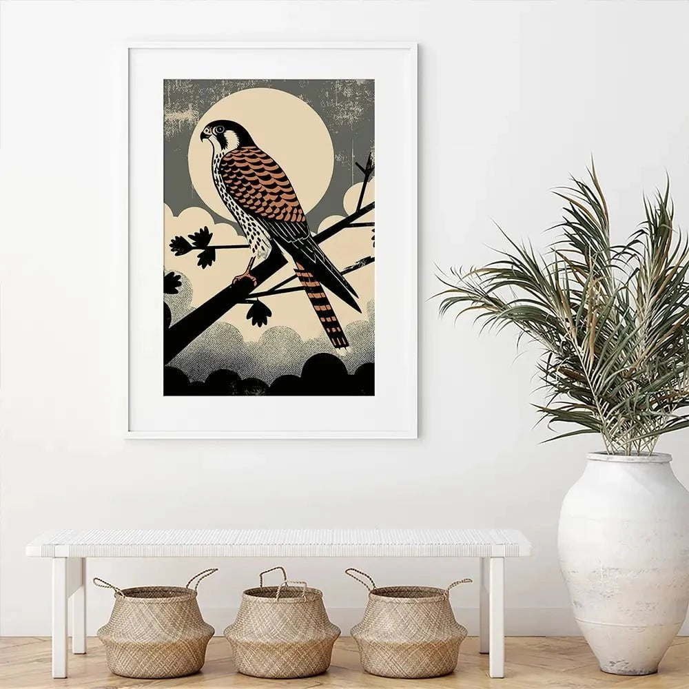 Kestrel Against The Moon Framed Art Print Kestrel Against The Moon Framed Art Print wall art product P & M Print Gallery