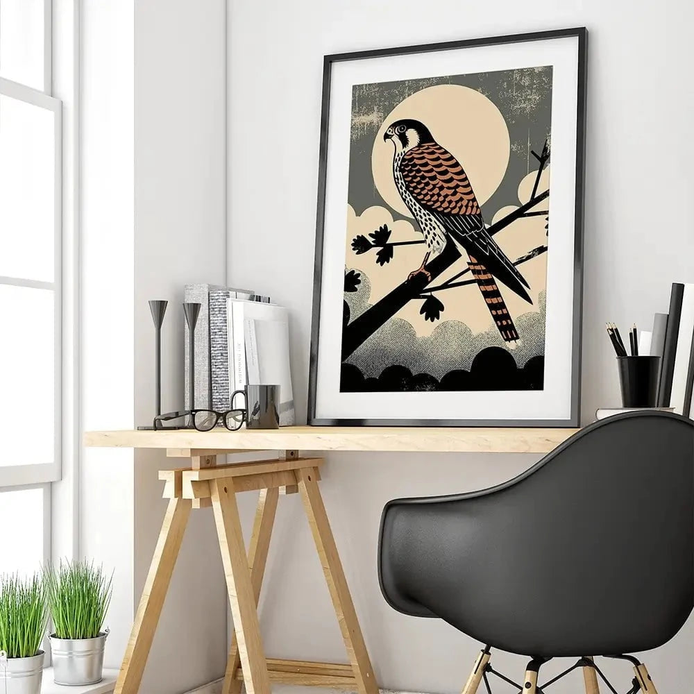 Kestrel Against The Moon Framed Art Print Kestrel Against The Moon Framed Art Print wall art product P & M Print Gallery