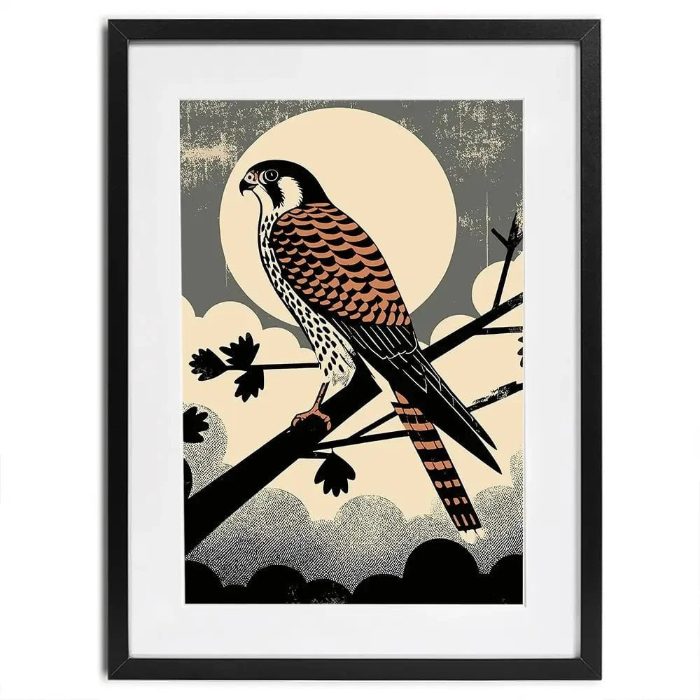 Kestrel Against The Moon Framed Art Print Kestrel Against The Moon Framed Art Print wall art product P & M Print Gallery