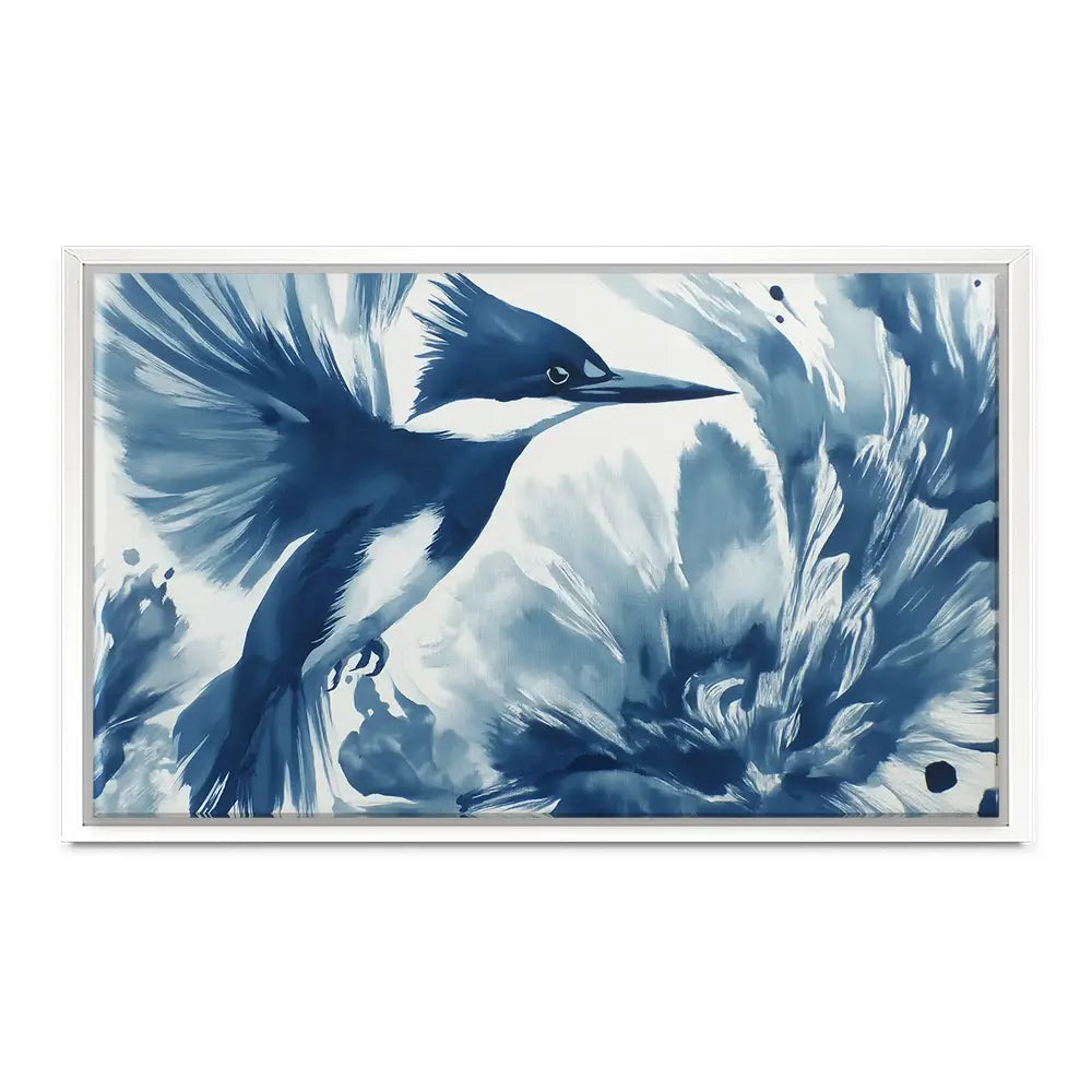 Kingfisher In Motion Indigo Wash Canvas Print Kingfisher In Motion Indigo Wash Canvas Print wall art product Chromatic Storm Studio