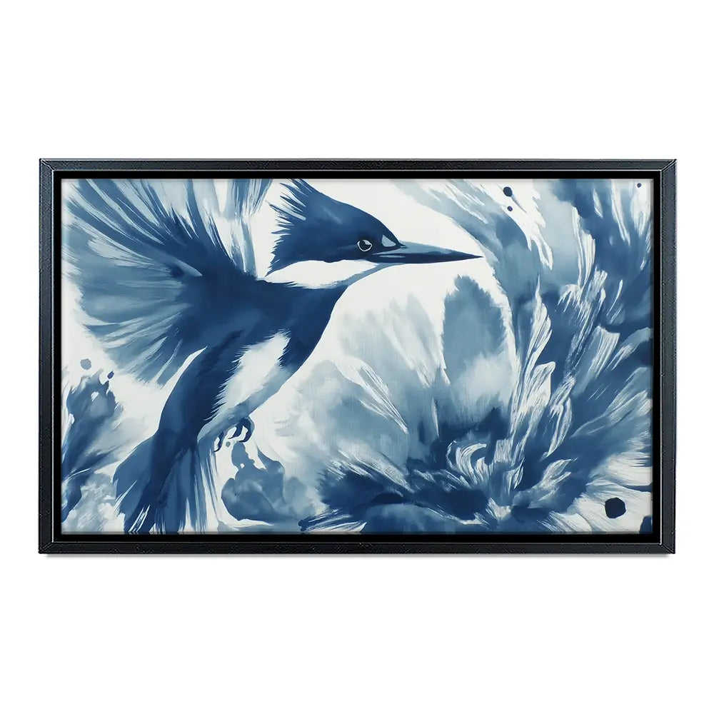 Kingfisher In Motion Indigo Wash Canvas Print Kingfisher In Motion Indigo Wash Canvas Print wall art product Chromatic Storm Studio
