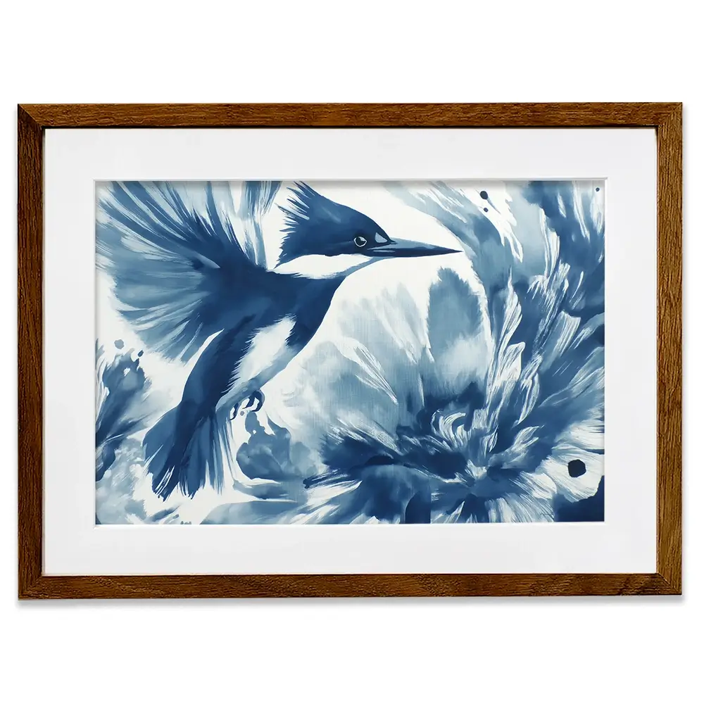 Kingfisher In Motion Indigo Wash Framed Art Print Kingfisher In Motion Indigo Wash Framed Art Print wall art product Chromatic Storm Studio