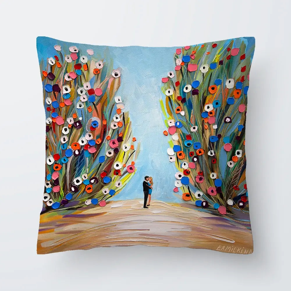 Kiss In The Blooming Garden Cushion Kiss In The Blooming Garden Cushion wall art product Ekaterina Ermilkina