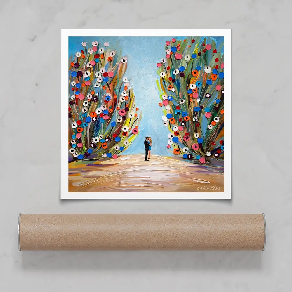 Kiss In The Blooming Garden Square Art Print Kiss In The Blooming Garden Square Art Print wall art product Ekaterina Ermilkina