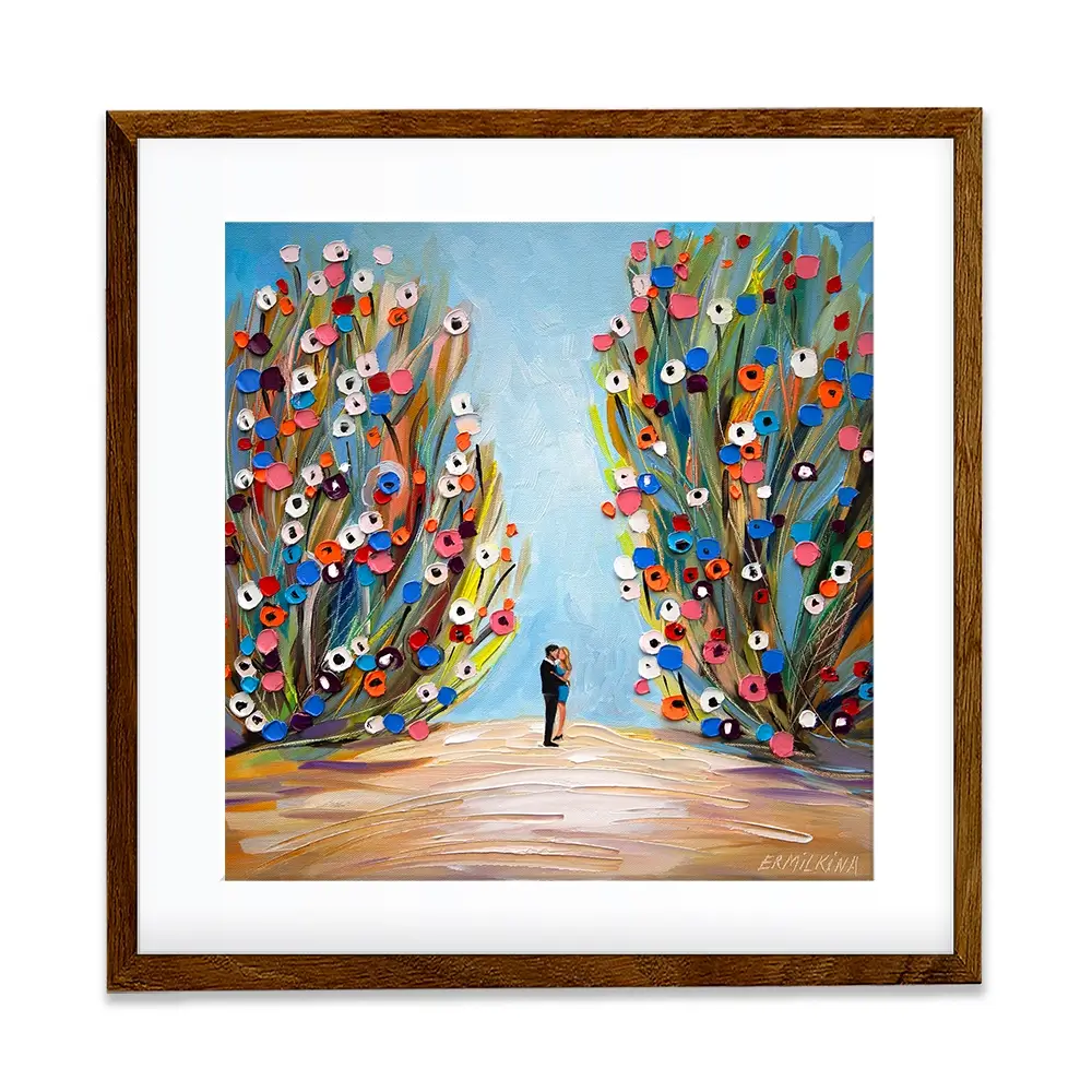 Kiss In The Blooming Garden Square Framed Art Print Kiss In The Blooming Garden Square Framed Art Print wall art product Ekaterina Ermilkina