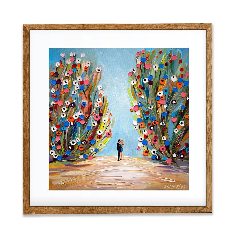 Kiss In The Blooming Garden Square Framed Art Print Kiss In The Blooming Garden Square Framed Art Print wall art product Ekaterina Ermilkina