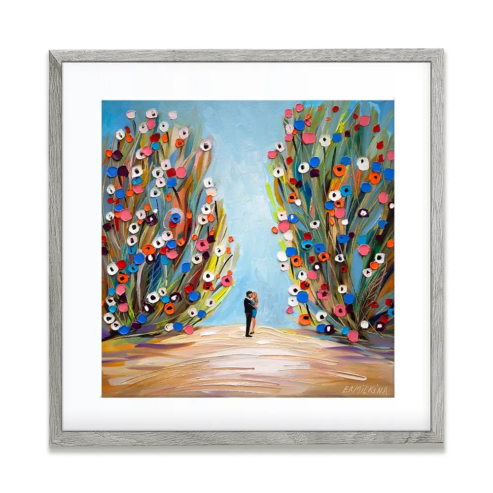 Kiss In The Blooming Garden Square Framed Art Print Kiss In The Blooming Garden Square Framed Art Print wall art product Ekaterina Ermilkina