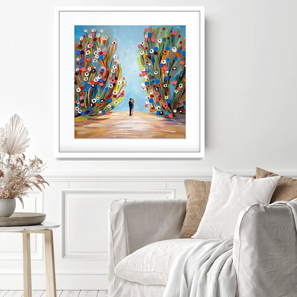 Kiss In The Blooming Garden Square Framed Art Print Kiss In The Blooming Garden Square Framed Art Print wall art product Ekaterina Ermilkina