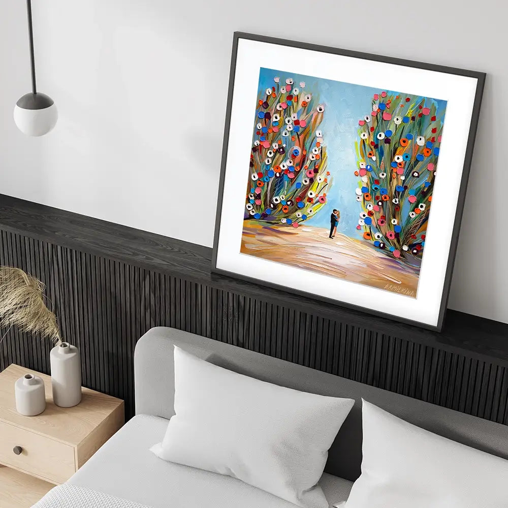 Kiss In The Blooming Garden Square Framed Art Print Kiss In The Blooming Garden Square Framed Art Print wall art product Ekaterina Ermilkina