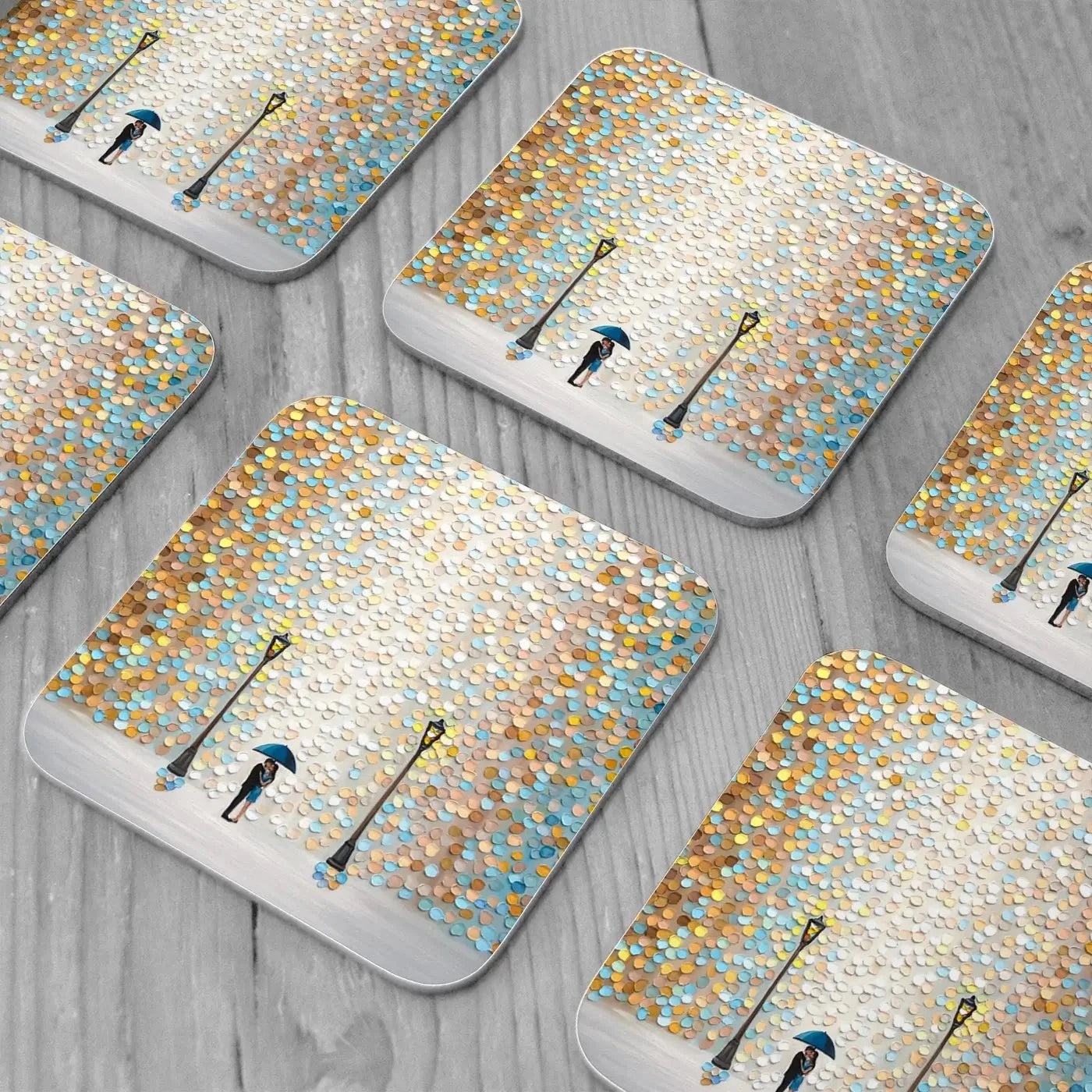 Kiss Under The Golden Rain Coaster Set Rainbow Soul Tree Coaster Set | Rainbow Soul Tree Art Coasters wall art product Ekaterina Ermilkina