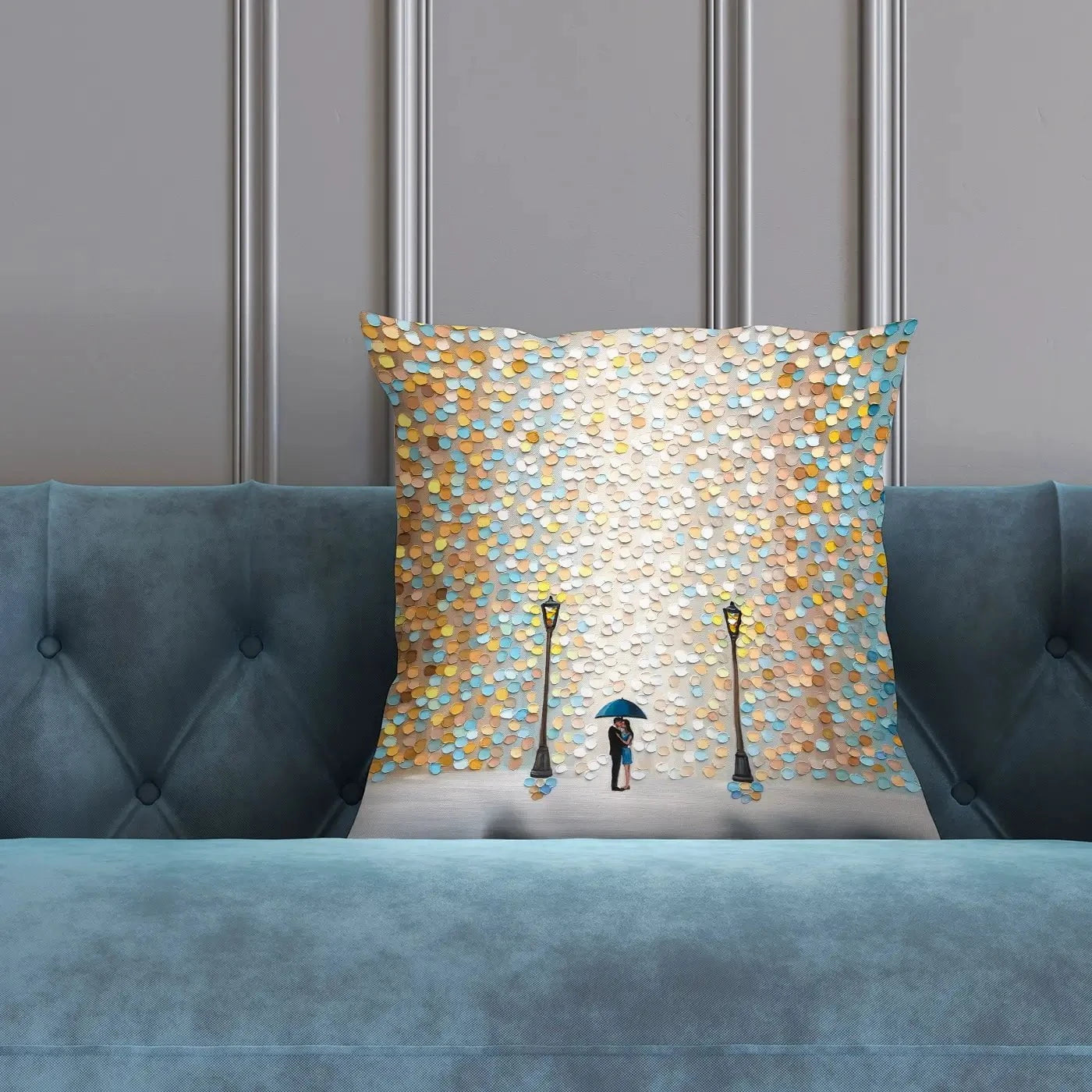 Kiss Under The Golden Rain Cushion Kiss Under The Golden Rain Cushion wall art product Ekaterina Ermilkina