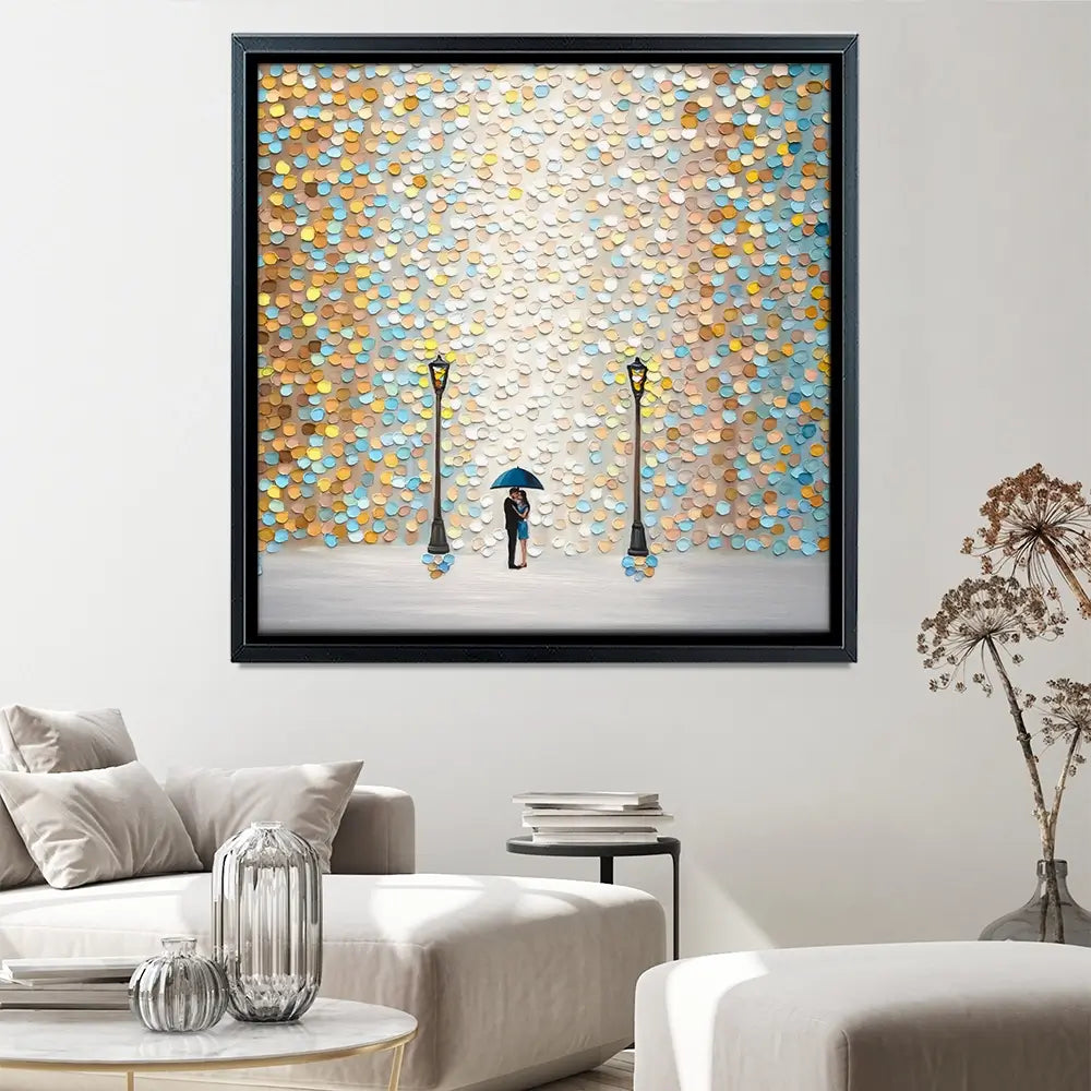Kiss Under The Golden Rain Square Canvas Print Kiss Under The Golden Rain Square Canvas Print wall art product Ekaterina Ermilkina