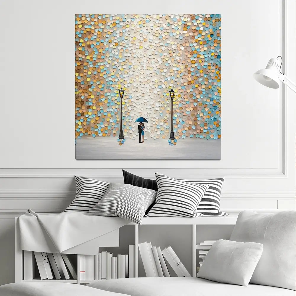 Kiss Under The Golden Rain Square Canvas Print Kiss Under The Golden Rain Square Canvas Print wall art product Ekaterina Ermilkina