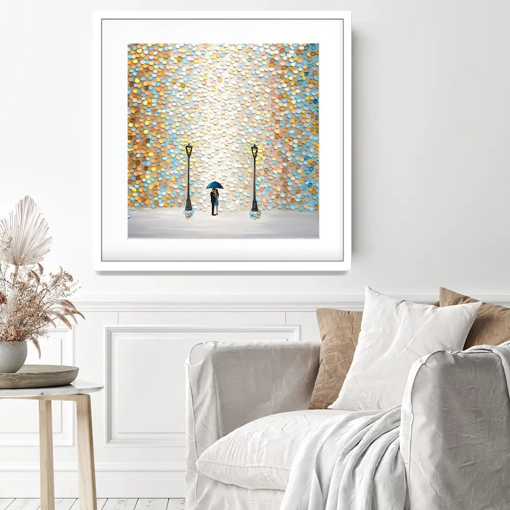 Kiss Under The Golden Rain Square Framed Art Print Kiss Under The Golden Rain Square Framed Art Print wall art product Ekaterina Ermilkina