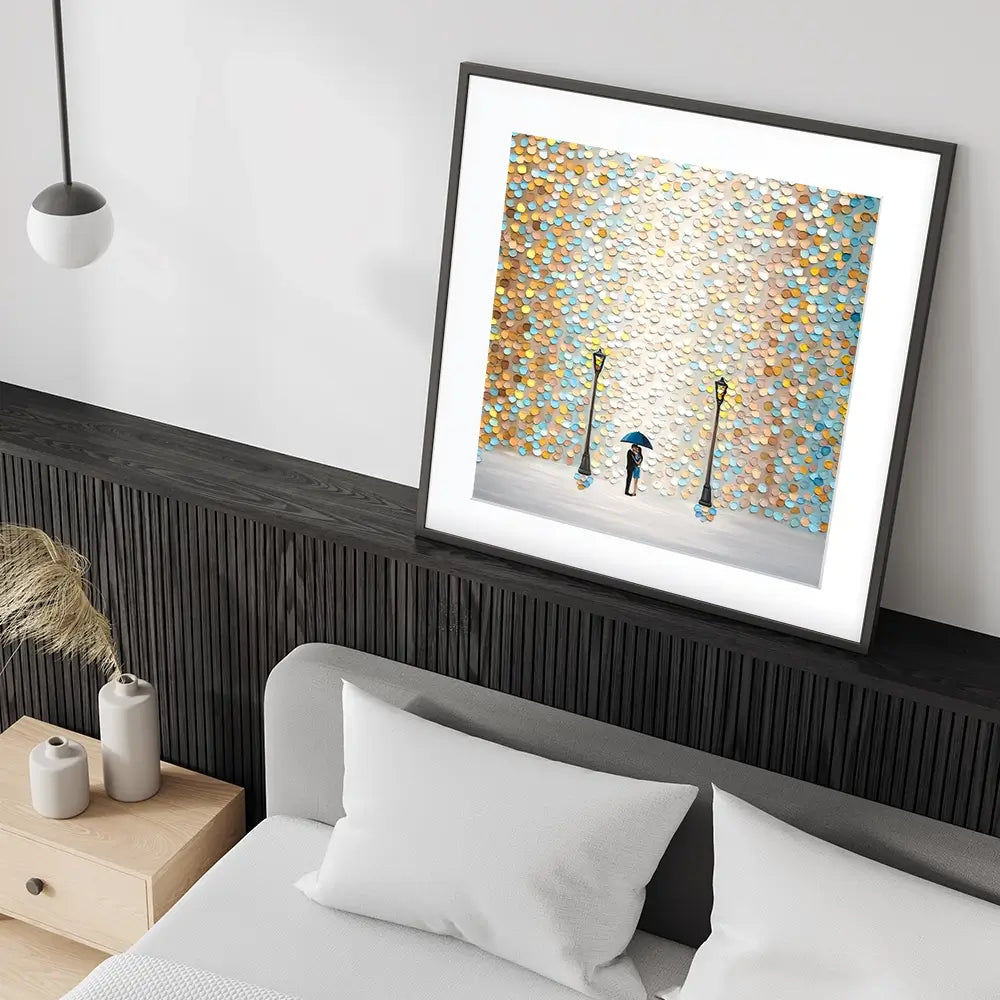 Kiss Under The Golden Rain Square Framed Art Print Kiss Under The Golden Rain Square Framed Art Print wall art product Ekaterina Ermilkina