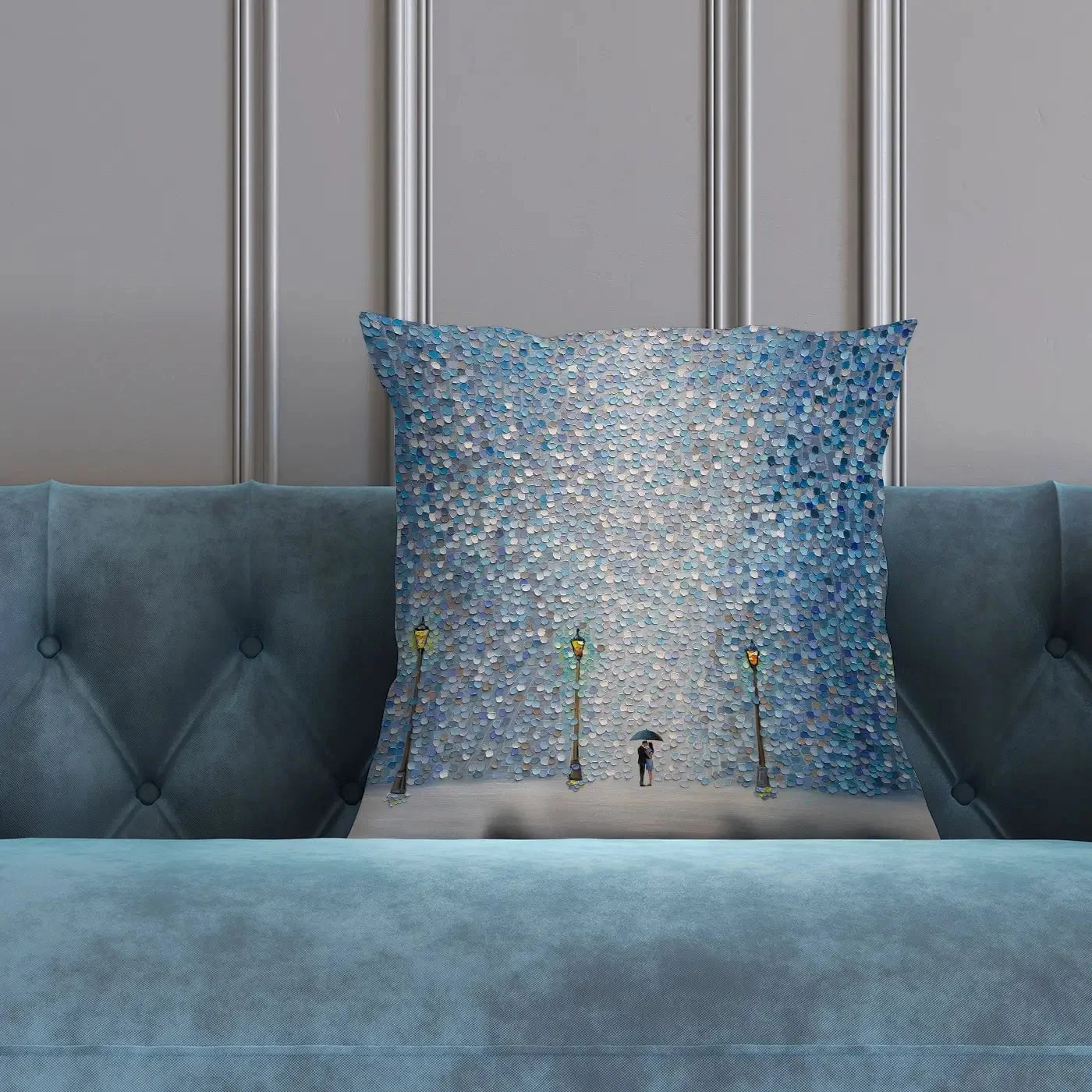 Kiss Under The Rain Cushion Kiss Under The Rain Cushion wall art product Ekaterina Ermilkina