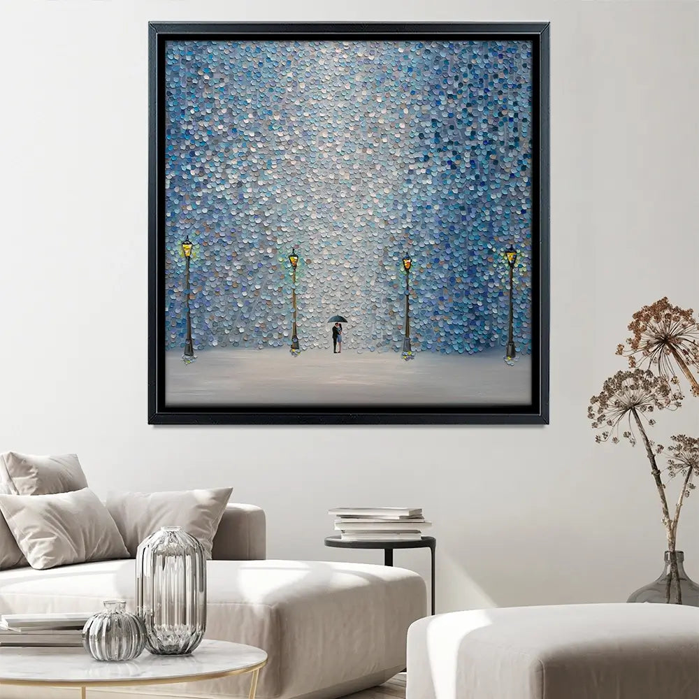Kiss Under The Rain Square Canvas Print Kiss Under The Rain Square Canvas Print wall art product Ekaterina Ermilkina