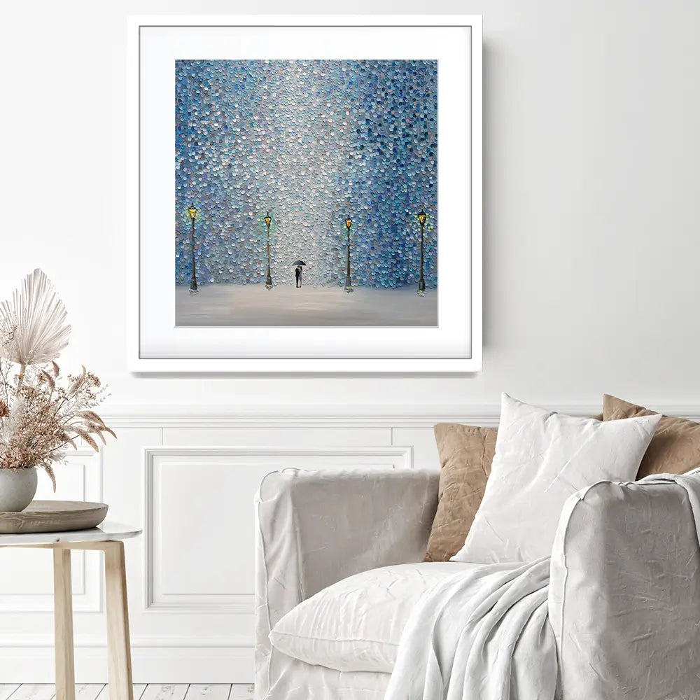 Kiss Under The Rain Square Framed Art Print Kiss Under The Rain Square Framed Art Print wall art product Ekaterina Ermilkina