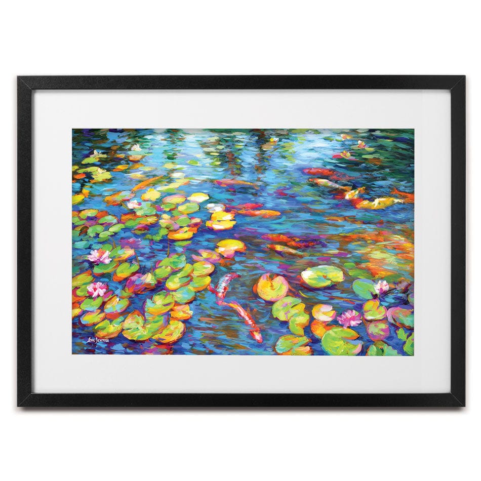Koi Fish And Water Lillies Framed Art Print wall art product Leon Devenice
