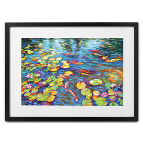 Koi Fish And Water Lillies Framed Art Print wall art product Leon Devenice