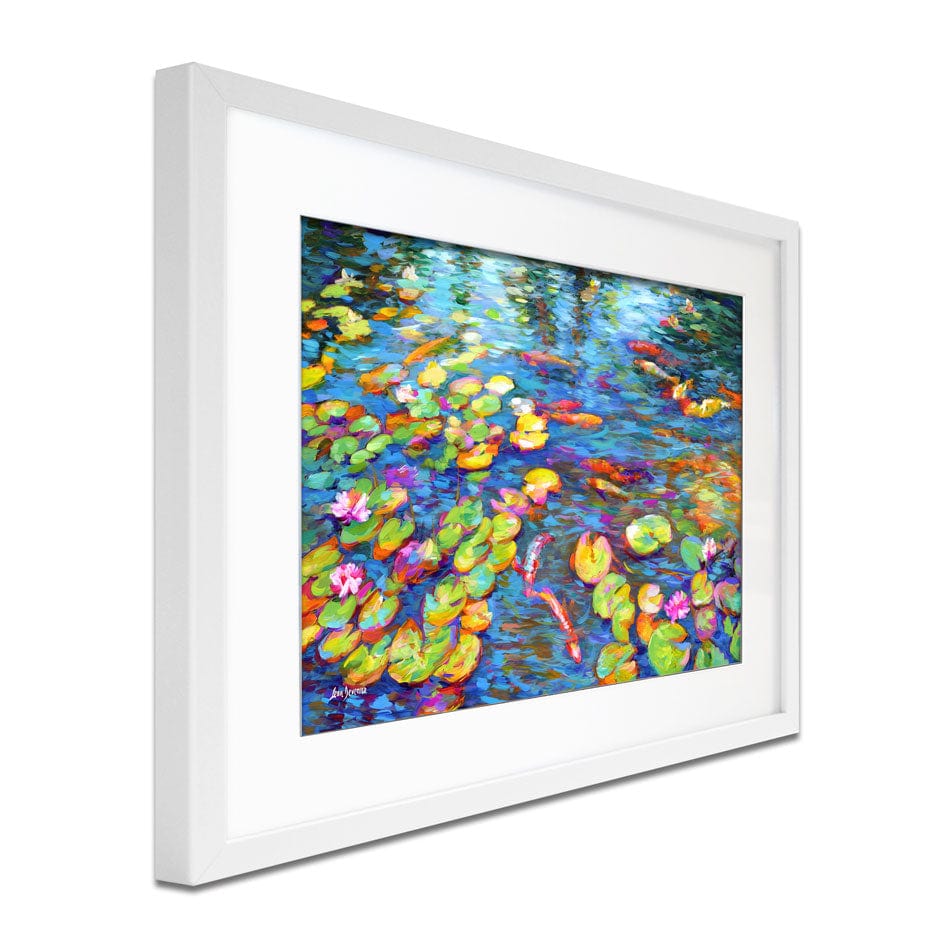 Koi Fish And Water Lillies Framed Art Print wall art product Leon Devenice