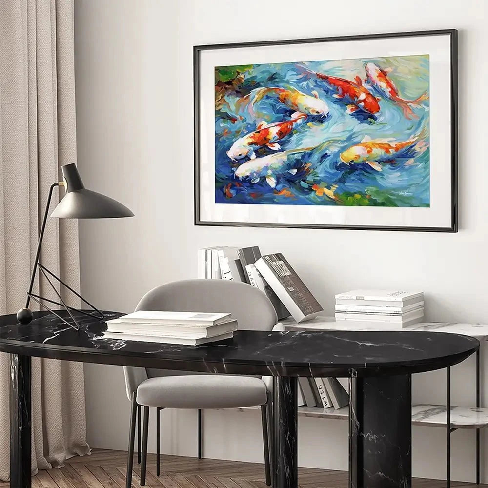 Koi Peaceful Glide Framed Art Print Koi Peaceful Glide Framed Art Print wall art product Leon Devenice
