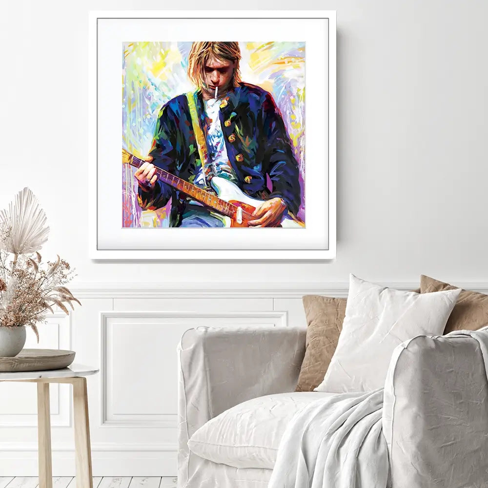 Kurt Cobain Square Framed Art Print Kurt Cobain Square Framed Art Print wall art product Leon Devenice