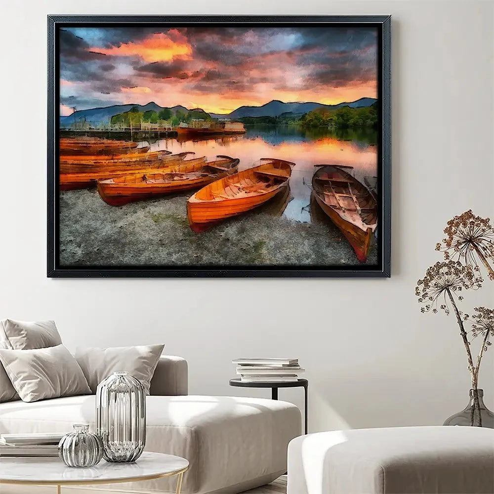 Lake District Boats Canvas Print Lake District Boats Canvas Print wall art product Helen Hotson / Shutterstock