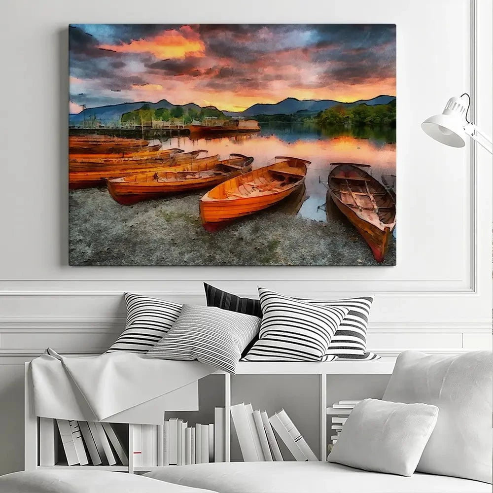 Lake District Boats Canvas Print Lake District Boats Canvas Print wall art product Helen Hotson / Shutterstock