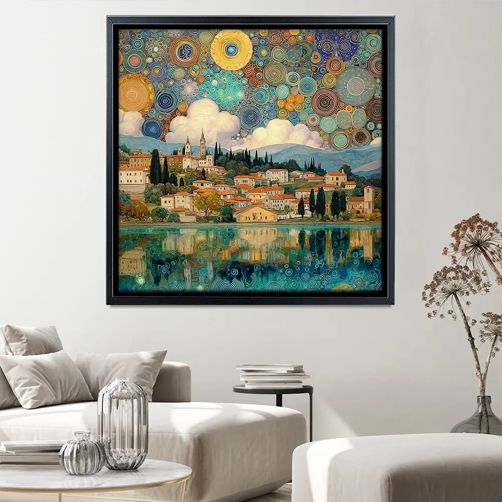 Lake Garda Nouveau Square Canvas Print Lake Garda Nouveau Square Canvas Print wall art product Art Print Shop