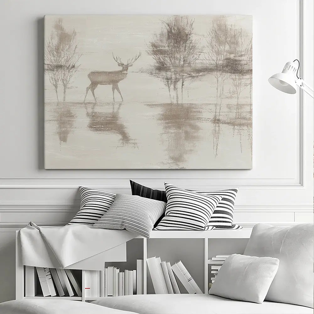Lake Stag Reflection Canvas Print Lake Stag Reflection Canvas Print wall art product Chromatic Storm Studio