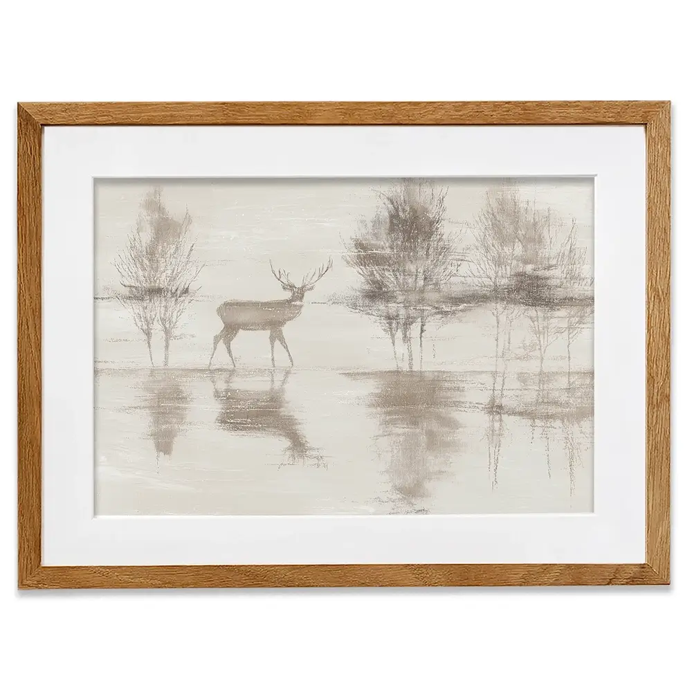 Lake Stag Reflection Framed Art Print Lake Stag Reflection Framed Art Print wall art product Chromatic Storm Studio