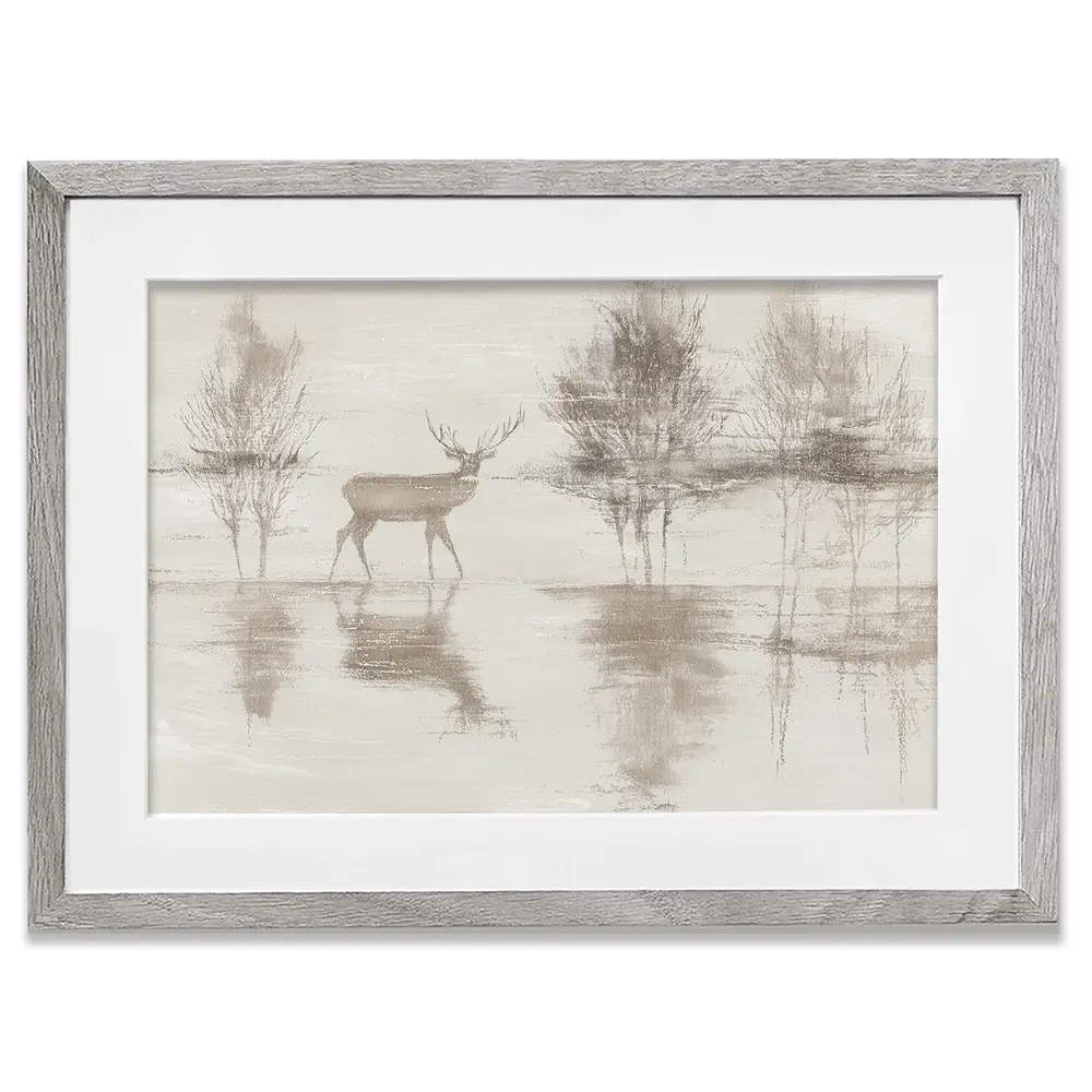 Lake Stag Reflection Framed Art Print Lake Stag Reflection Framed Art Print wall art product Chromatic Storm Studio