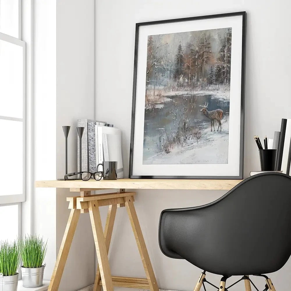 Lakeside Deer Framed Art Print Lakeside Deer Framed Art Print wall art product Petal Prints Design - Independent