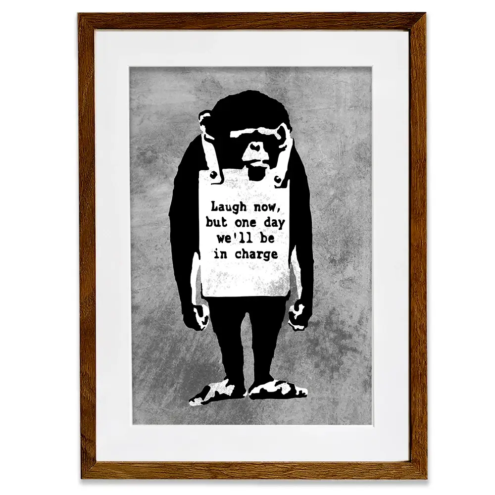 Laugh Now Monkey Framed Art Print Laugh Now Monkey Framed Art Print wall art product Banksy