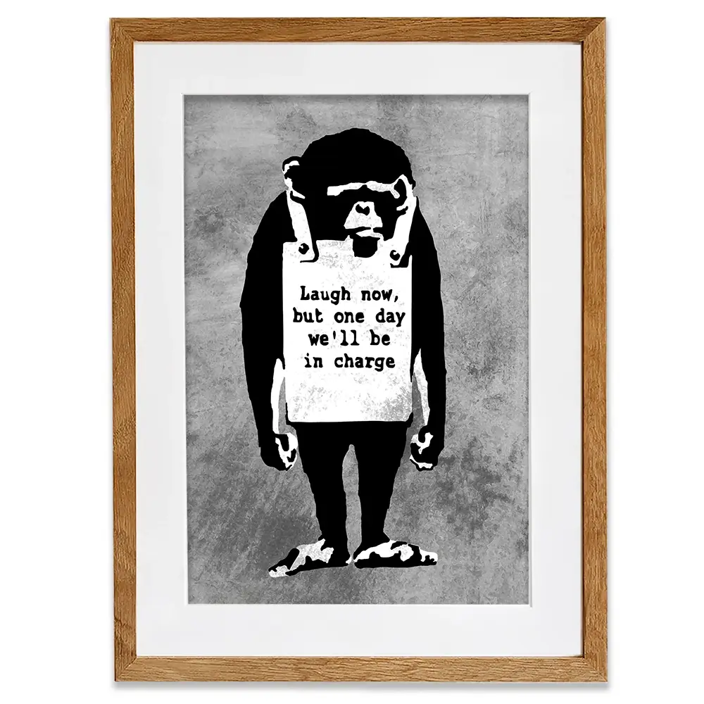 Laugh Now Monkey Framed Art Print Laugh Now Monkey Framed Art Print wall art product Banksy