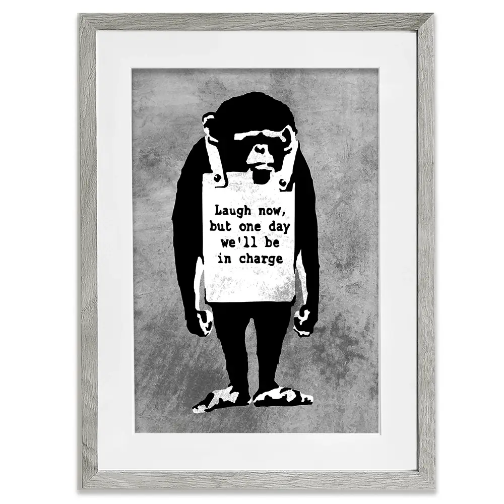 Laugh Now Monkey Framed Art Print Laugh Now Monkey Framed Art Print wall art product Banksy