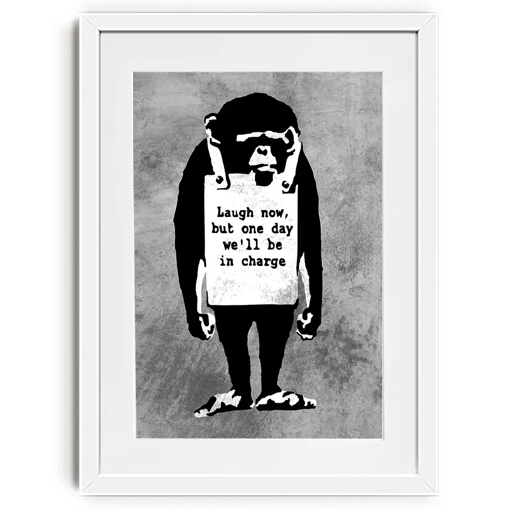 Laugh Now Monkey Framed Art Print Laugh Now Monkey Framed Art Print wall art product Banksy