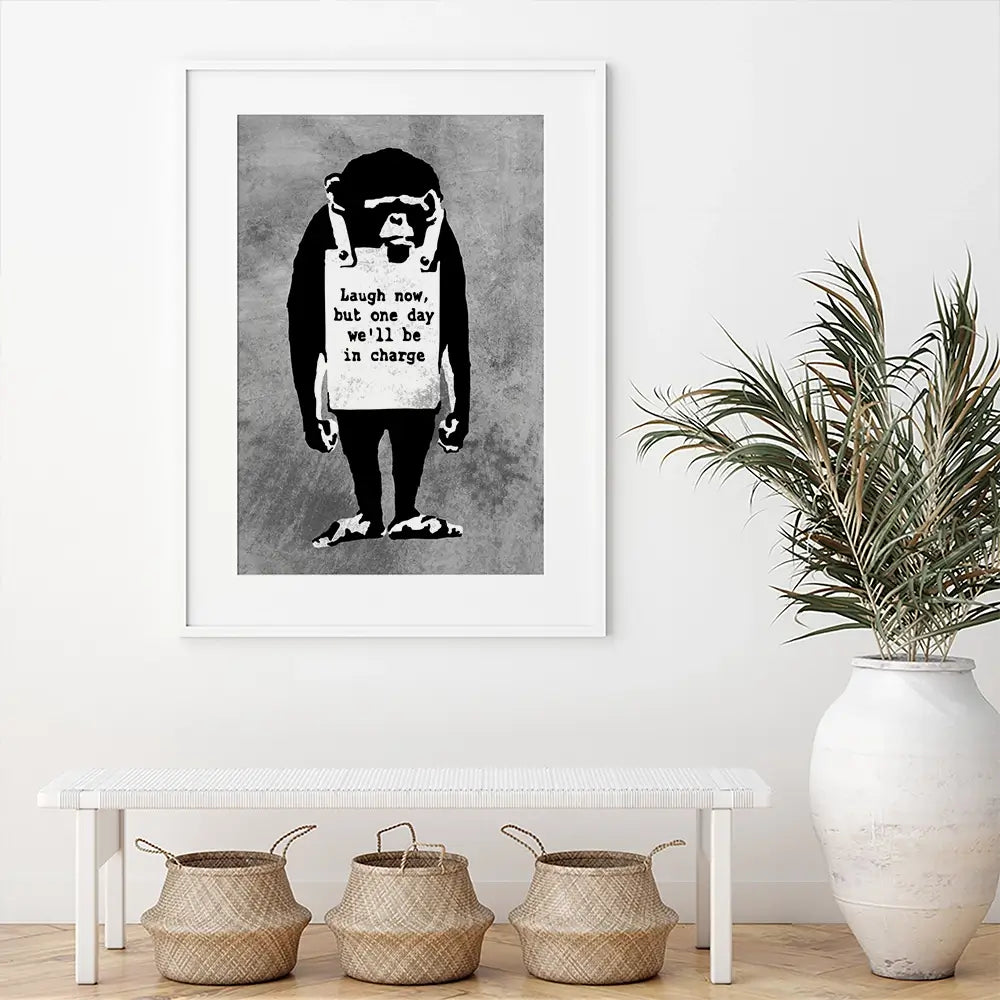Laugh Now Monkey Framed Art Print Laugh Now Monkey Framed Art Print wall art product Banksy