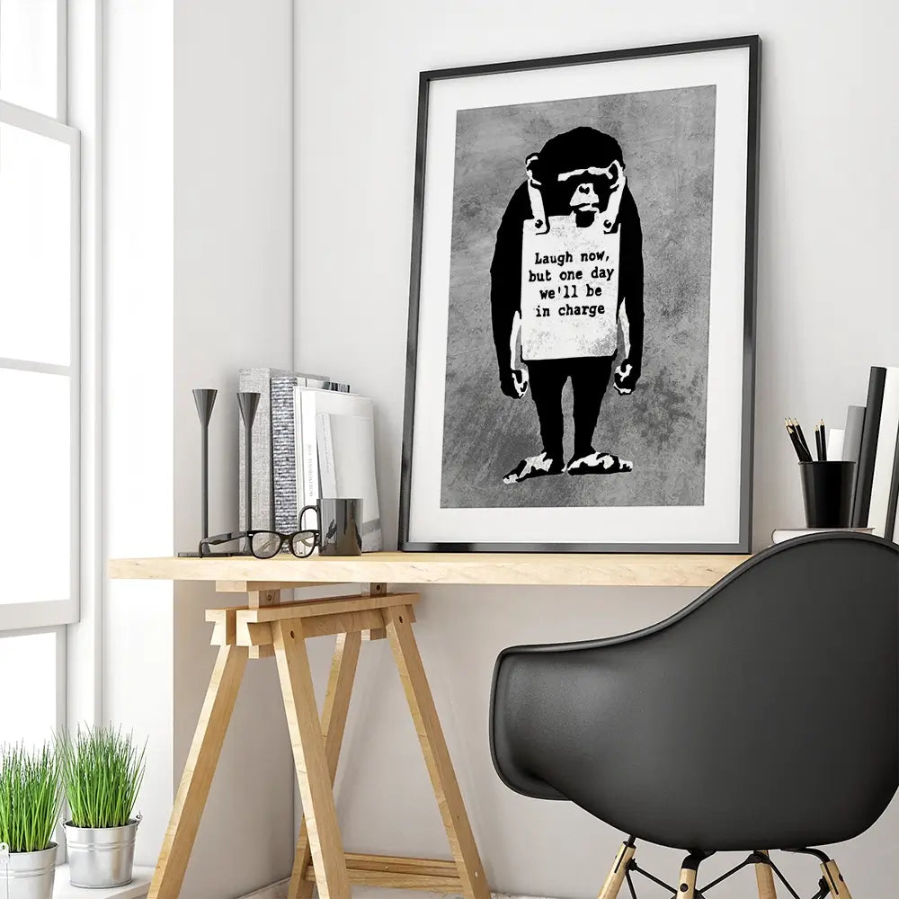Laugh Now Monkey Framed Art Print Laugh Now Monkey Framed Art Print wall art product Banksy